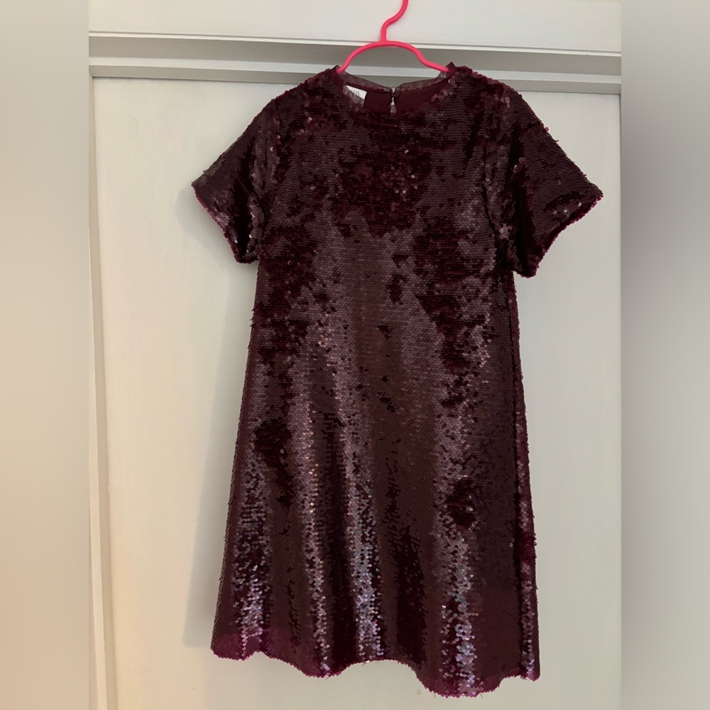 Zara sequin short sleeve burgandy dress girls size 9